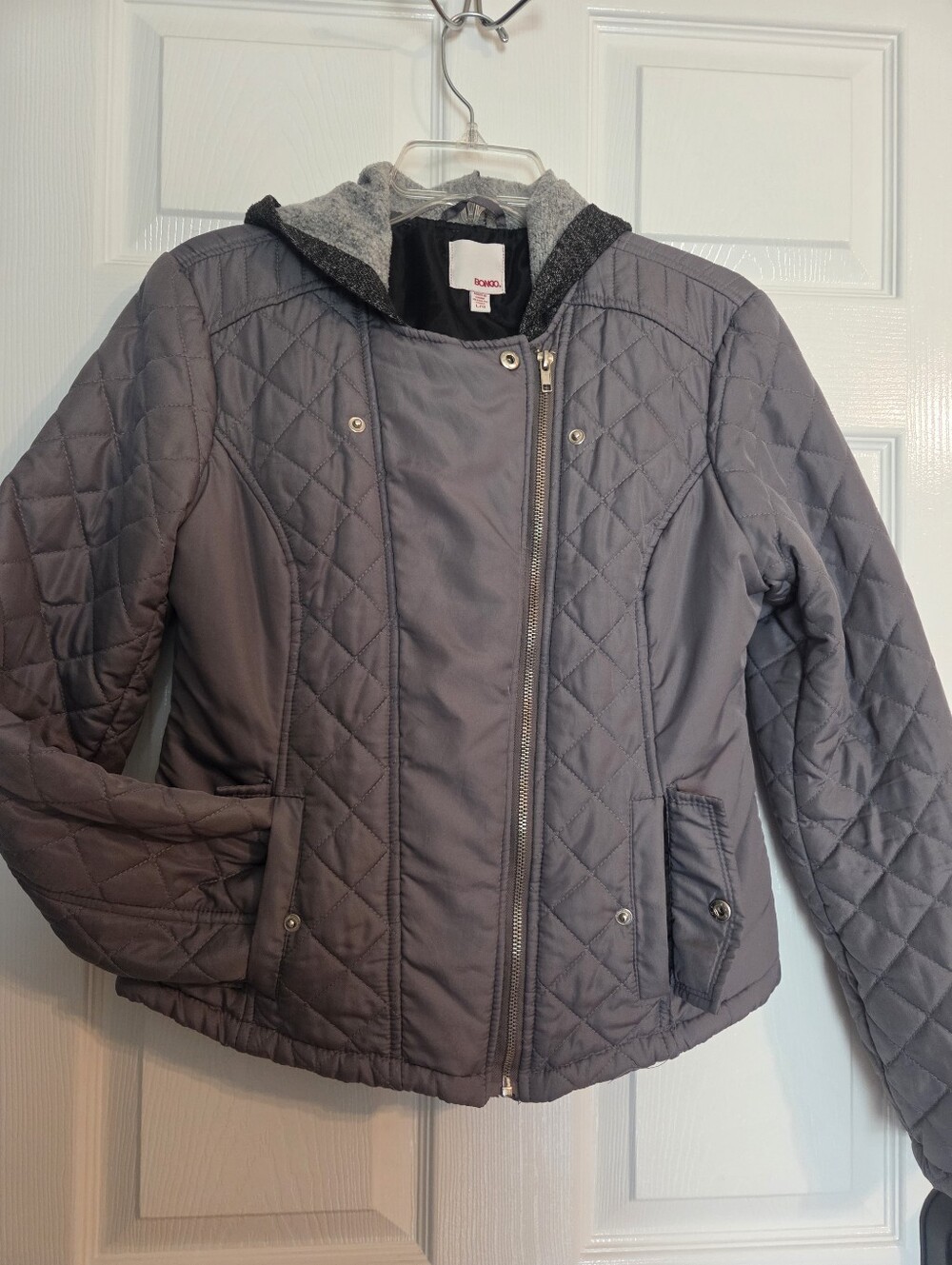Bongo Quilted Hooded Puffer Jacket Gray Womens Size Large